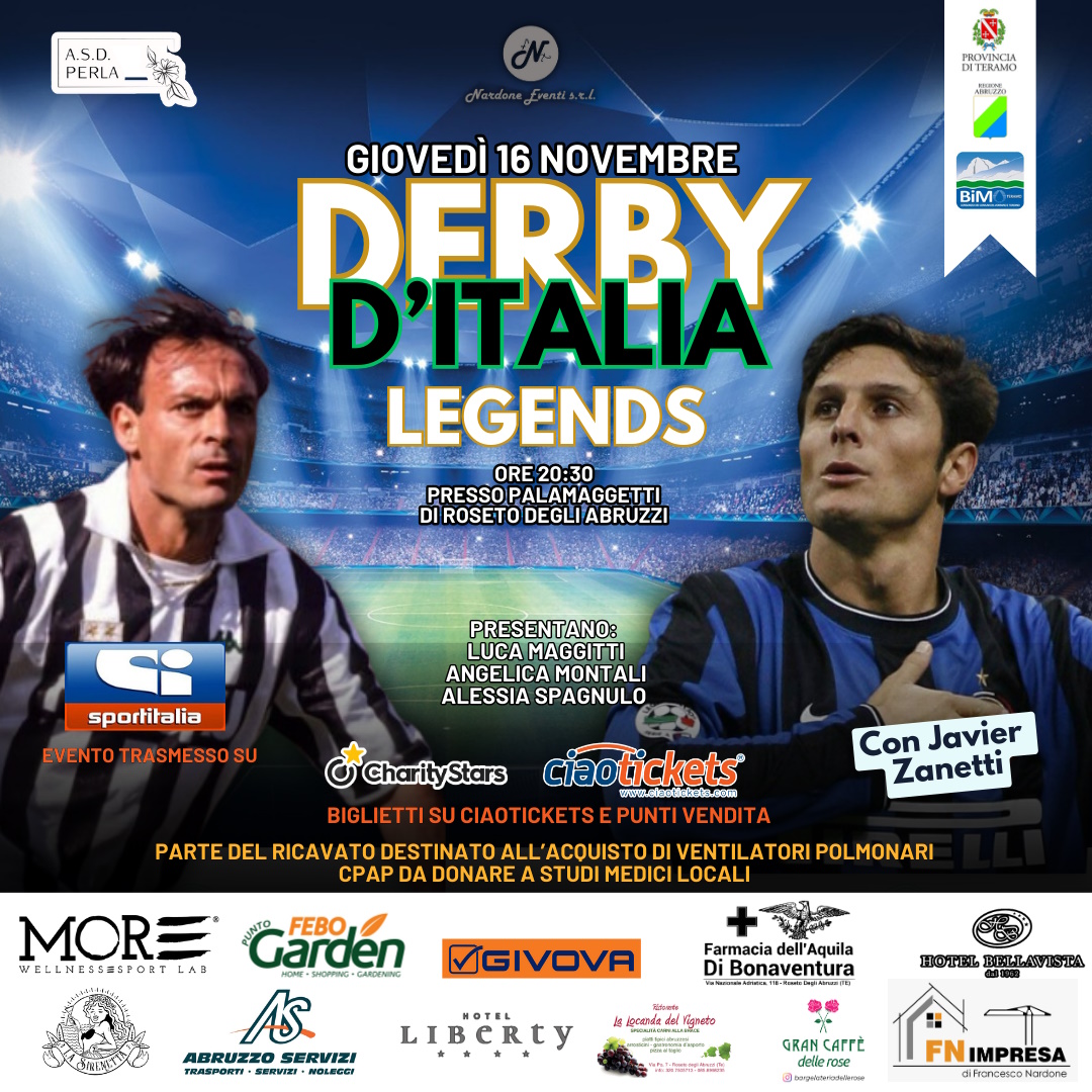 Calcio - Derby d'Italia Legends: Juventus vs Inter a Roseto con Javier Zanetti in campo